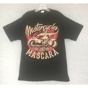 Motorcycles and Mascara T Shirt Womens Large "Cut-Out Back"‎ Black Short Sleeve